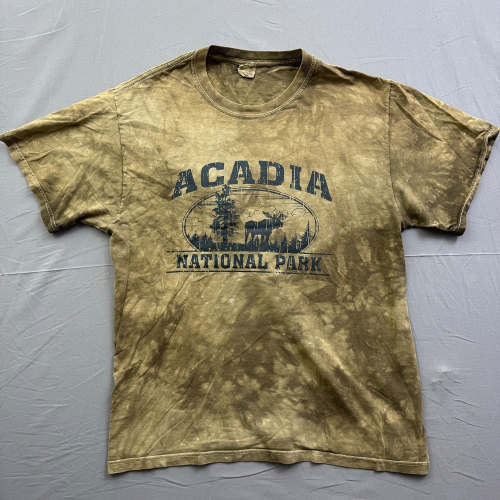 Jerzees Acadia National Park Moose Graphic Tie Dye T-Shirt‎ Mens Medium Green